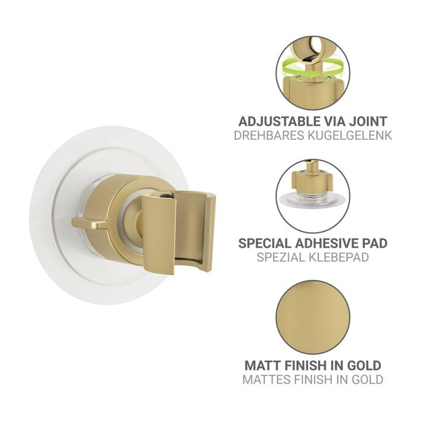 Zelta krāsas plastmasas dušas galvas turētājs ar uzstādīšanu bez urbšanas Libertà – Wenko-image-4