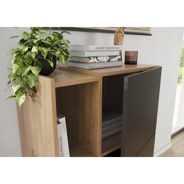 Tumši pelēks grāmatu plaukts ar ozolkoka imitāciju 62x112 cm Olvera – Germania-image-3