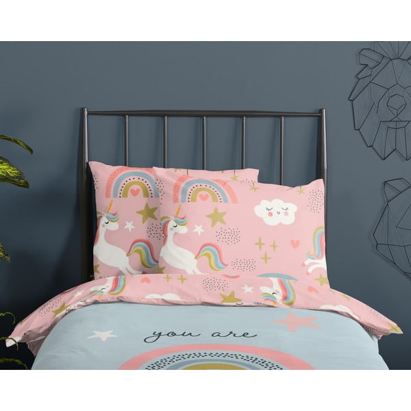 Zila/rozā vienguļamā kokvilnas bērnu gultas veļa 140x200 cm Suus – Good Morning-image-2