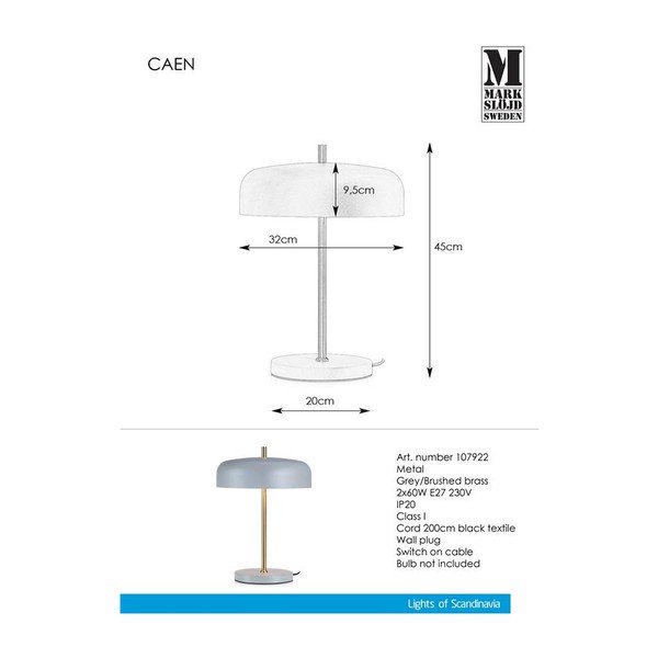 Pelēka galda lampa Markslöjd Caen 2L-image-2