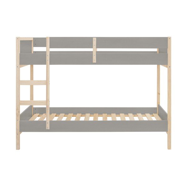 Pelēka/dabīga toņa priedes masīvkoka divstāvu bērnu gulta 90x200 cm Square – Støraa-image-1