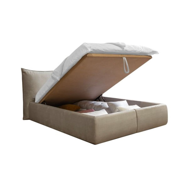 Bēša samta polsterēta divguļamā gulta ar uzglabāšanas vietu un režģi 160x200 cm Jade – Bobochic Paris-image-4