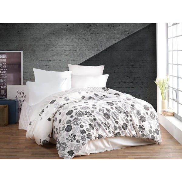 Balta/pelēka vienvietīga kokvilnas gultas veļa 140x200 cm Asir – Mijolnir