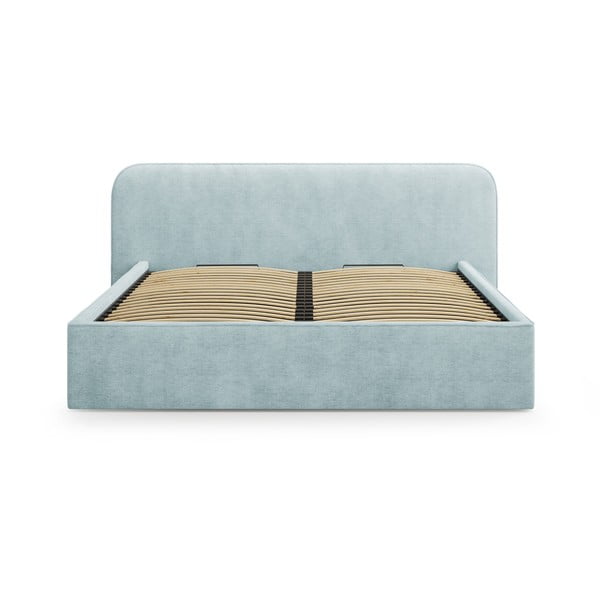 Piparmētru zaļa polsterēta divvietīga gulta ar veļas kasti un redelēm 200x200 cm Elizabeth – Micadoni -image-4