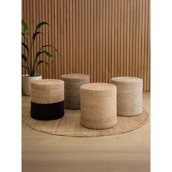 Melns/dabīga toņa pufs Juta Gold Black – Hanse Home-image-3