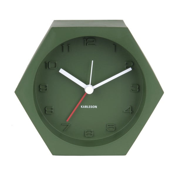 Zaļš Karlsona sešstūra galda pulkstenis, platums 11,5 cm