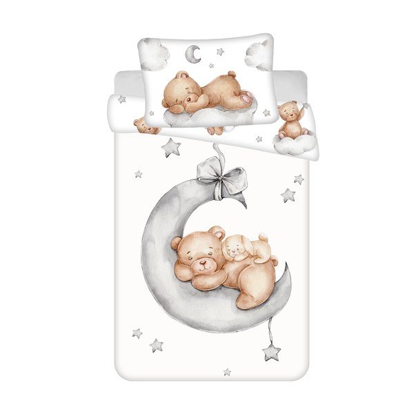 Balta kokvilnas bērnu gultas veļa 100x135 cm Teddy Bear "Ribbon" – Jerry Fabrics