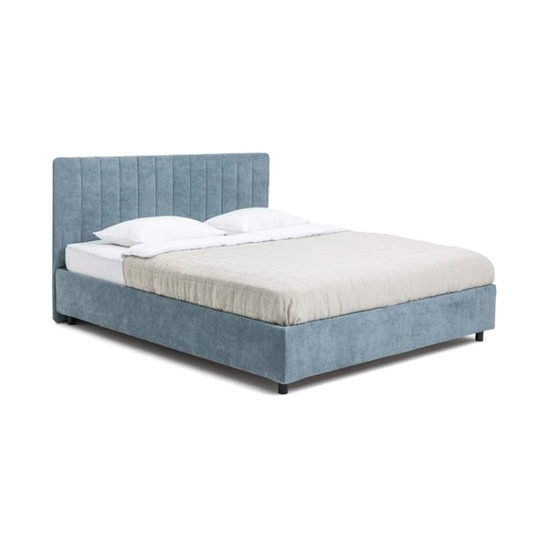 Zila polsterēta divvietīga gulta ar veļas kasti ar matraci un redelēm 160x200 cm Myra Slim Line – Bonami Selection-image-3