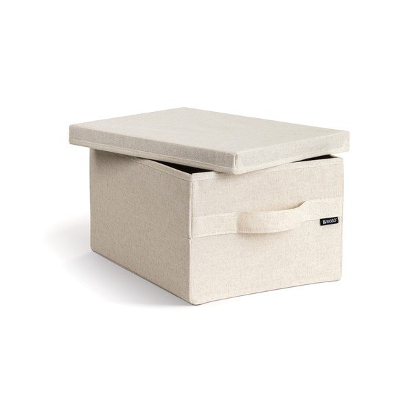 Bēša tekstila uzglabāšanas kaste ar vāku 27x36x19 cm Soft Storage Small – Bigso-image-3