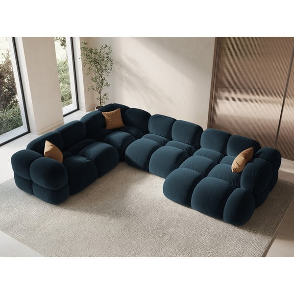 Tumši zils samta stūra dīvāns (ar kreiso stūri/U veida) Loretto – Cosmopolitan Design-image-1