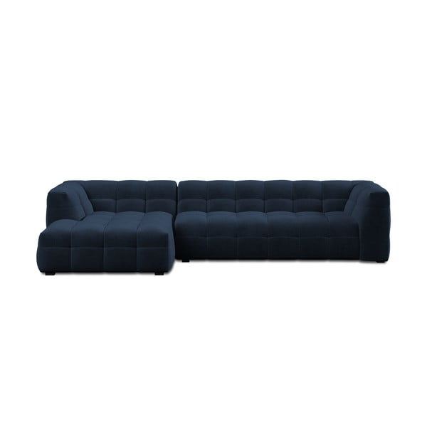 Zils samta stūra dīvāns Windsor & Co Sofas Vesta, kreisais stūris
