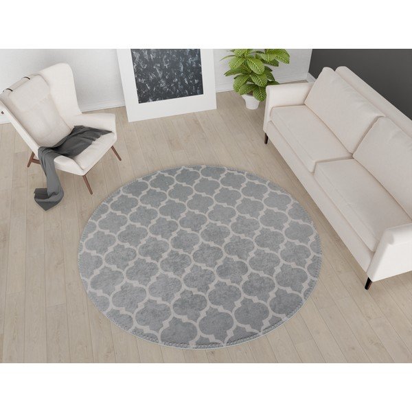 Gaiši pelēks mazgājams apaļš paklājs ø 100 cm – Vitaus-image-1