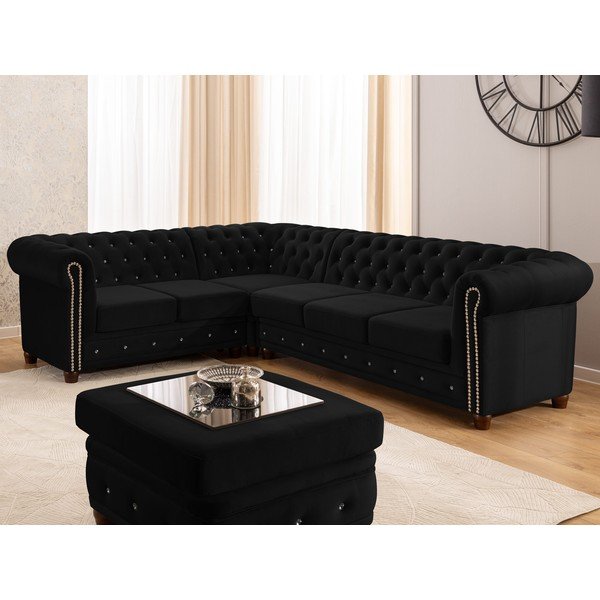 Melns samta salokāms stūra dīvāns (ar kreiso stūri/L veida) York Blik – Ropez-image-4