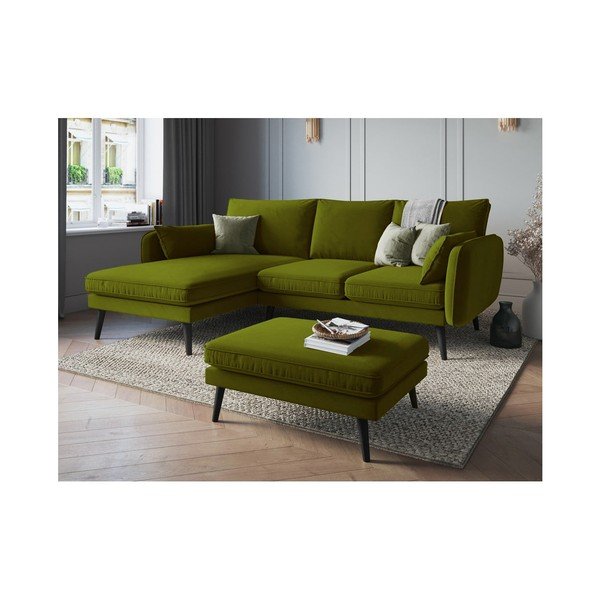 Zaļš samta kāju soliņš ar melnām kājām Kooko Home Lento-image-4