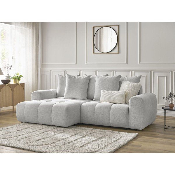 Gaiši pelēks salokāms stūra dīvāns no šenila auduma ar uzglabāšanas vietu  (ar kreiso stūri/ar zvilni) Roxelane – Bobochic Paris-image-3