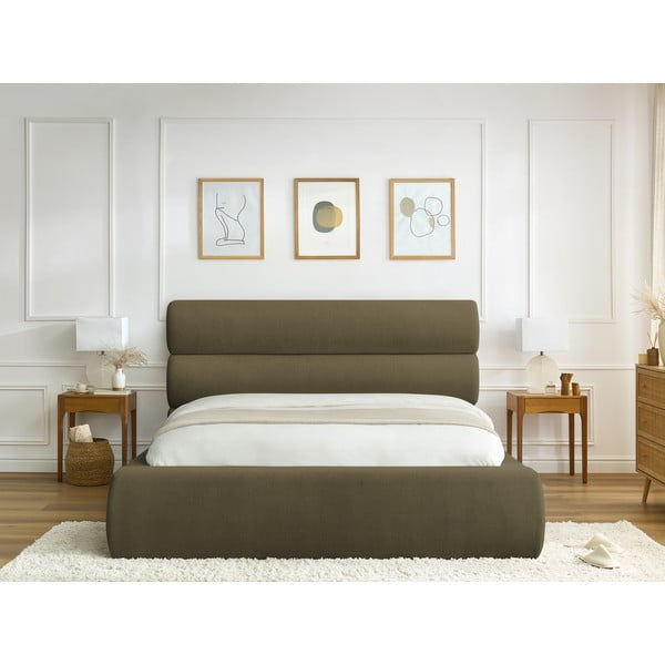 Tumši zaļa polsterēta divvietīga gulta ar veļas kasti un režģi 180x200 cm Jagna – Bobochic Paris-image-4