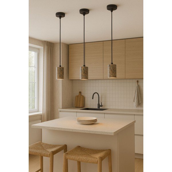 Pelēka piekaramā lampa ar akmens abažūru ø 6,5 cm Selma – Opviq lights-image-1