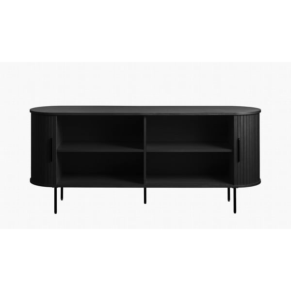 Melna zema kumode ar ozolkoka imitāciju ar bīdāmām durvīm 76x180 cm Nola – Unique Furniture-image-4