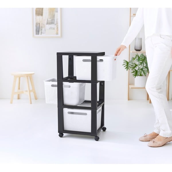 Balts/melns plastmasas pārvietojams plaukts 30x77 cm Brisen – Rotho-image-1