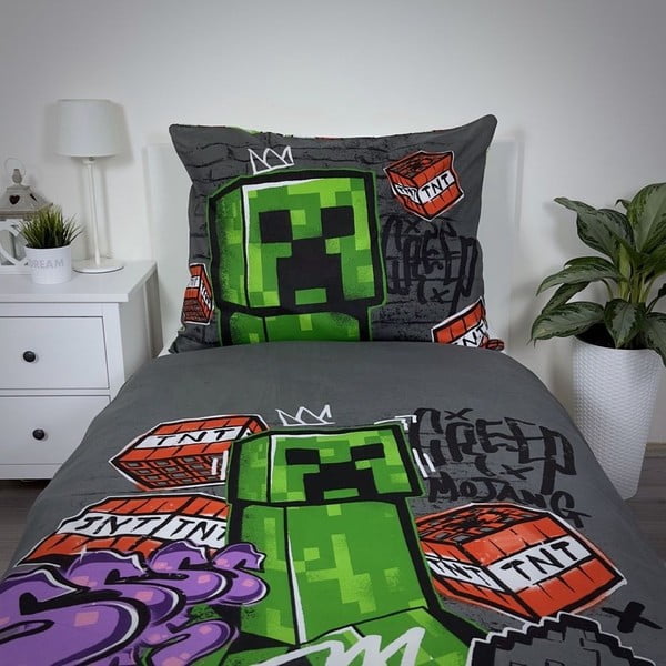 Kokvilnas bērnu gultas veļa vienvietīgai gultai 140x200 cm Minecraft Metro Art – Jerry Fabrics-image-3