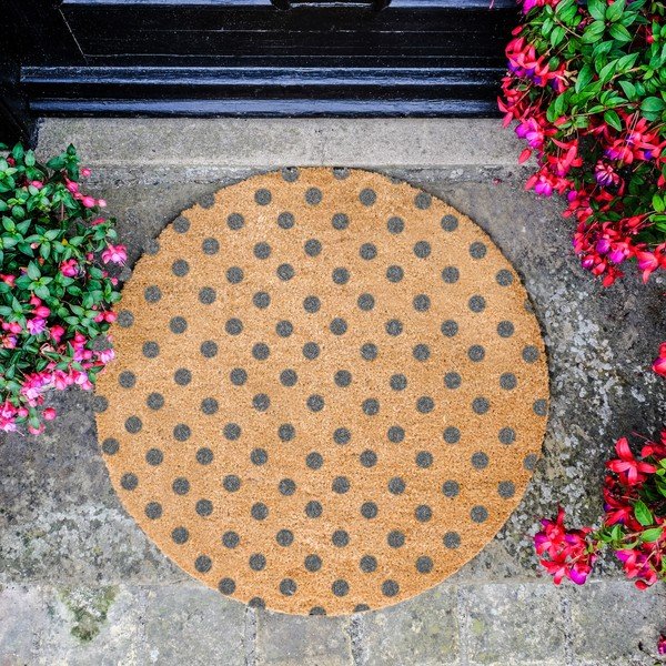 Pelēks apaļš paklājs no dabiskās kokosšķiedras Artsy Doormats Dots, ⌀ 70 cm-image-2
