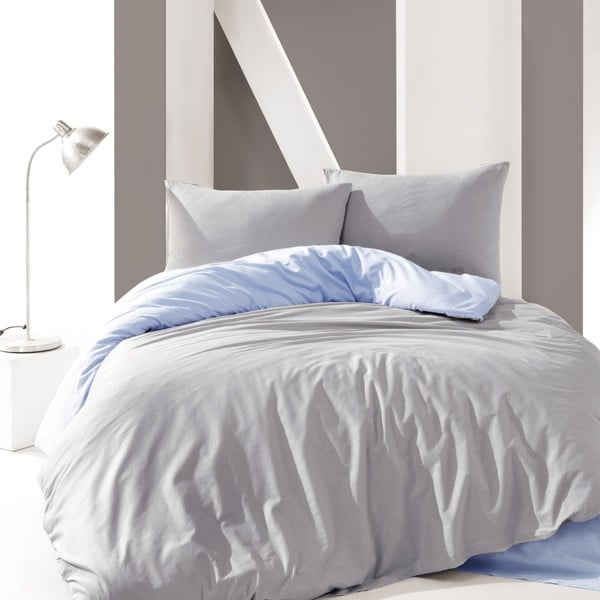 Zili pelēka kokvilnas gultasveļa ar palagu Marie Claire Suzy, 160 x 220 cm