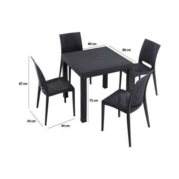 Antracīta pelēks mākslīgās rotangpalmas dārza pusdienu komplekts 4 personām Rattan – Floriane Garden-image-2