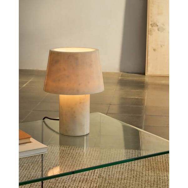 Ziloņkaula krāsas marmora galda lampa ar marmora abažūru (augstums 27 cm) Alaro – Kave Home-image-1