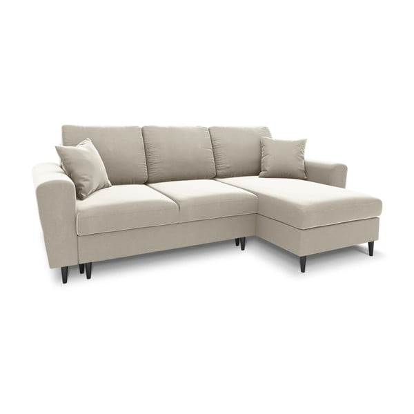 Bēšs samta salokāms stūra dīvāns ar uzglabāšanas vietu Kyoto – Cosmopolitan Design