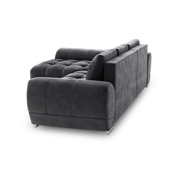 Tumši pelēks samta izvelkamais stūra dīvāns ar veļas kasti Windsor & Co Sofas Nuage, kreisais stūris-image-4