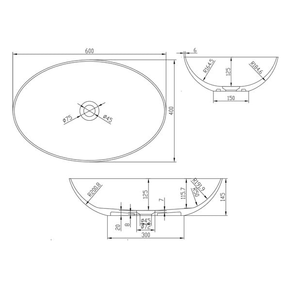 Balta keramikas izlietne Sapho Thin, 60 x 40 cm-image-3