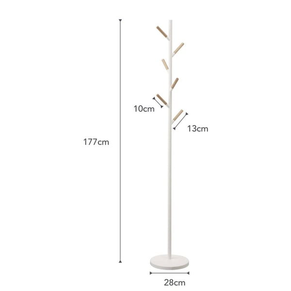 Balts grīdas pakaramais ar dižskābarža koka detaļām YAMAZAKI Plain Pole Hanger-image-4