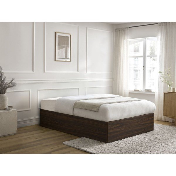 Tumši brūna divvietīga gulta no skaidu plāksnēm ar bērza koka imitāciju ar veļas kasti/bez galvgaļa ar redelēm 140x190 cm Mara – Bobochic Paris-image-1