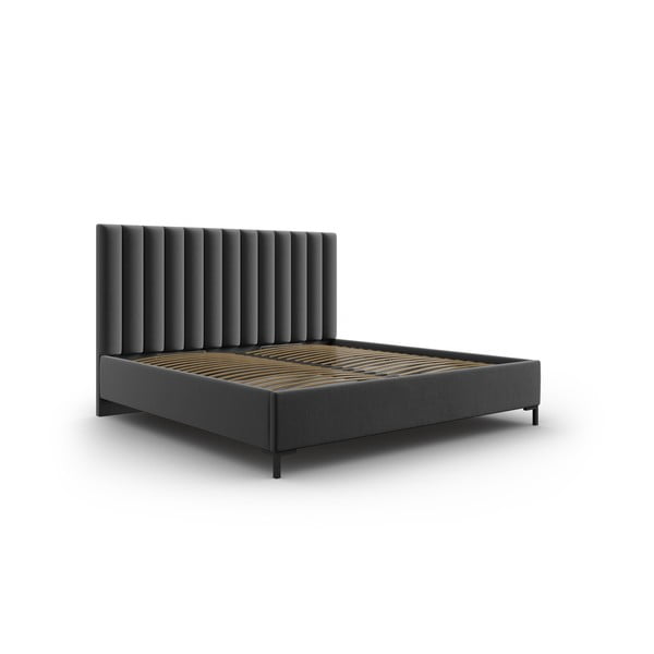 Tumši pelēka polsterēta divvietīga gulta ar veļas kasti un redelēm 140x200 cm Casey – Mazzini Beds