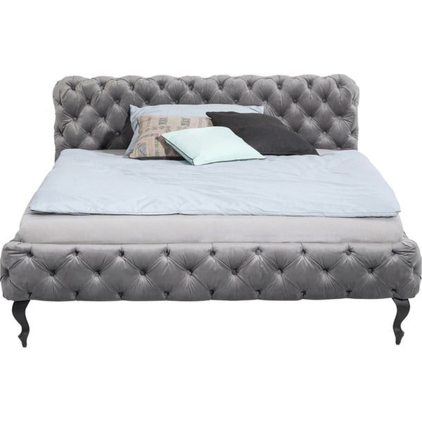 Pelēka samta polsterēta divguļamā gulta Kare Design Desire, 200 x 200 cm