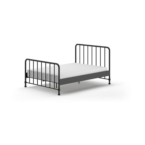 Melna metāla vienvietīga gulta ar redelēm 140x200 cm BRONXX – Vipack
