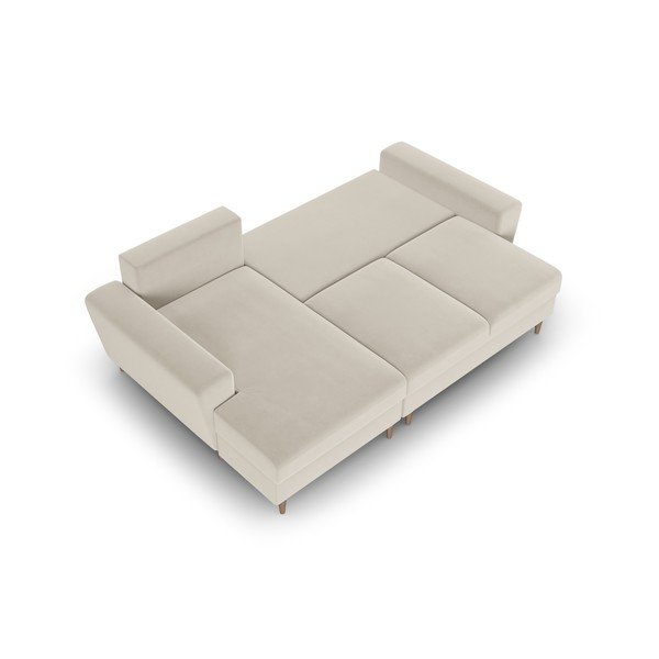 Bēšs samta salokāms stūra dīvāns ar uzglabāšanas vietu (ar kreiso stūri/ar zvilni) Kyoto – Cosmopolitan Design-image-2