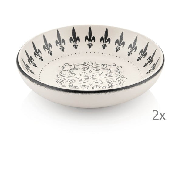 2 krēmkrāsas porcelāna trauku komplekts ar melnu ornamentu Mia Libre Kuro, ⌀ 13 cm