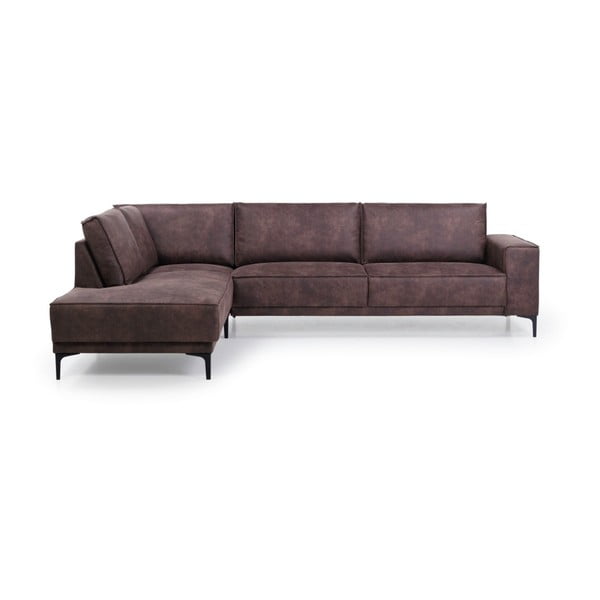 Brūns stūra dīvāns no ādas imitācijas (ar kreiso stūri) Copenhagen – Scandic