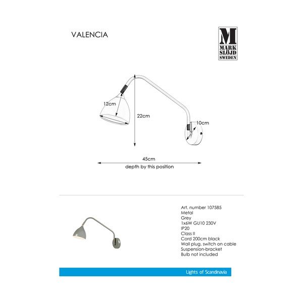 Pelēka sienas lampa Markslöjd Valencia-image-2