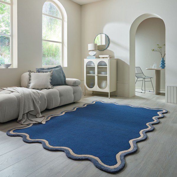 Tumši zils ar rokām darināts paklājs no vilnas maisījuma 160x230 cm Rivo Wool – Flair Rugs-image-1