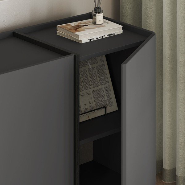 Antracīta pelēka kumode ar caurumu vadiem 180x80x45 cm Dorma – Kalune Design-image-3