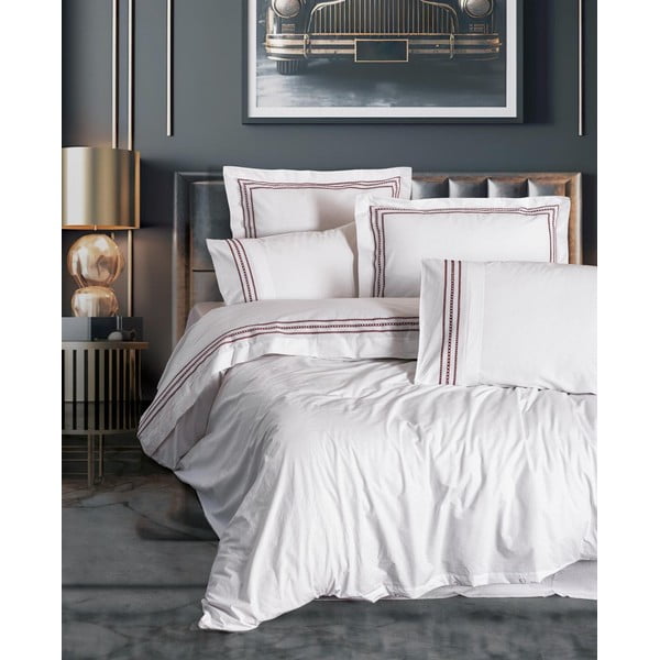 Balta vienguļamā gultas veļa no ranforce kokvilnas 140x200 cm Red Heritage Lines – Mila Home Luxury