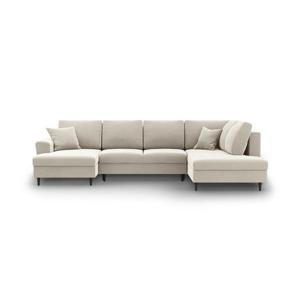 Bēšs samta salokāms stūra dīvāns ar uzglabāšanas vietu (ar labo stūri/U veida) Kyoto – Cosmopolitan Design