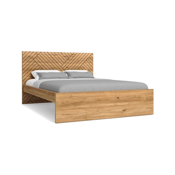 Dabīga toņa divvietīga gulta ar ozolkoka imitāciju 140x190 cm Zebra – Marckeric