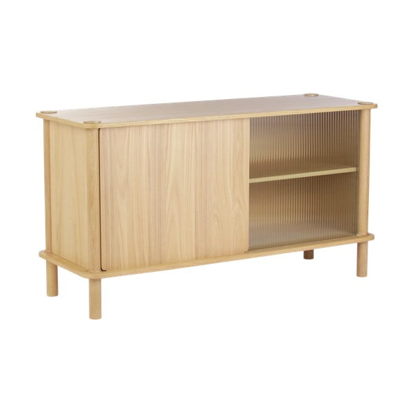 Dabīga toņa ozola masīvkoka vitrīna ar bīdāmām durvīm 135x73,5x48 cm Italic – UMAGE-image-4