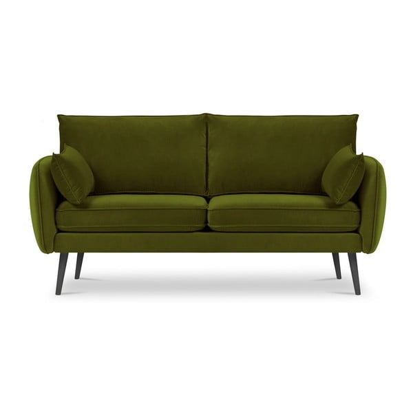 Zaļš samta dīvāns ar melnām kājām Kooko Home Lento, 158 cm