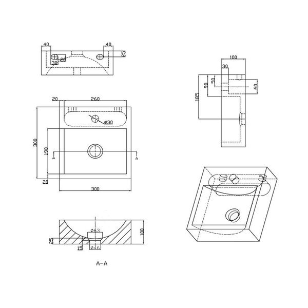 Melna akmens tualetes izlietne 30x30 cm Blok – Sapho-image-4