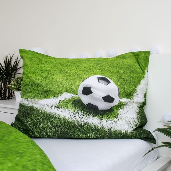 Zaļa vienguļamā kokvilnas bērnu gultas veļa 140x200 cm Football – Jerry Fabrics-image-3