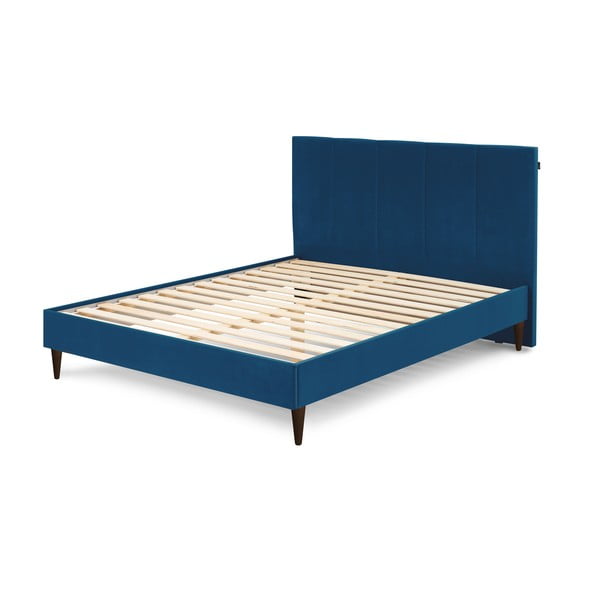 Tumši zila samta divguļamā gulta Bobochic Paris Vivara Dark, 160 x 200 cm